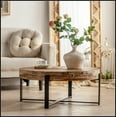 thumbnail image 3 of 31.29"Modern Retro Splicing Round Coffee Table , Fir Wood Table Top with Cross Legs Metal Base(Same SKU:W757123560), 3 of 15