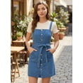 thumbnail image 3 of Vestido de peto para mujer con tirantes ajustables Vestido de mezclilla general de una línea Azul S, 3 of 6