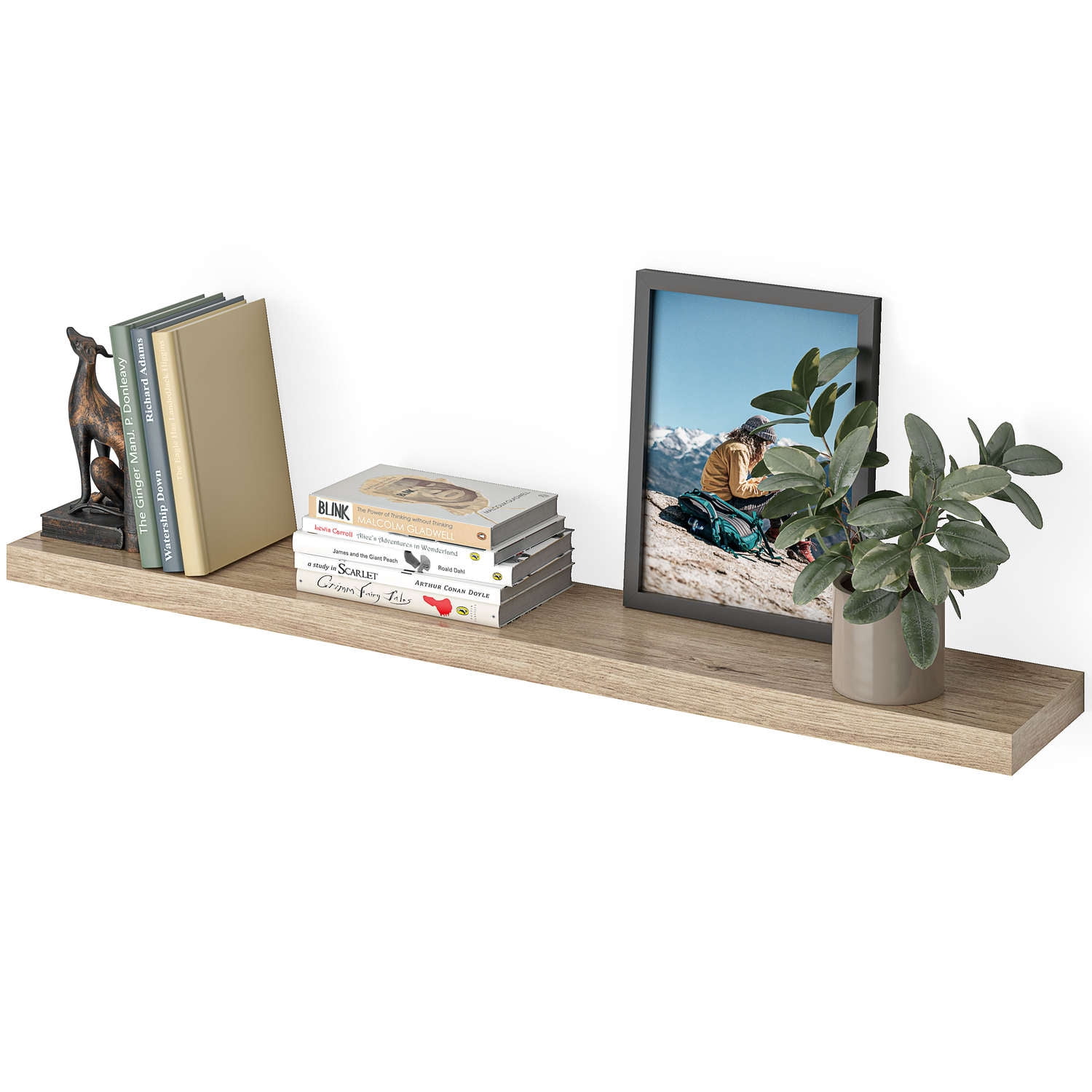 Ballucci 48" Floating Shelf, Wood Wall Mount Shelf with Invisible Bracket, 8" Deep, Oak Finish