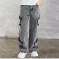 thumbnail image 3 of RUTAYY Children Girls Pants Star Patch Denim Wide Leg Jeans Comfortable Stretchable 7-12 Years Casual Everyday Wear Classic Versatile Trousers, 3 of 4