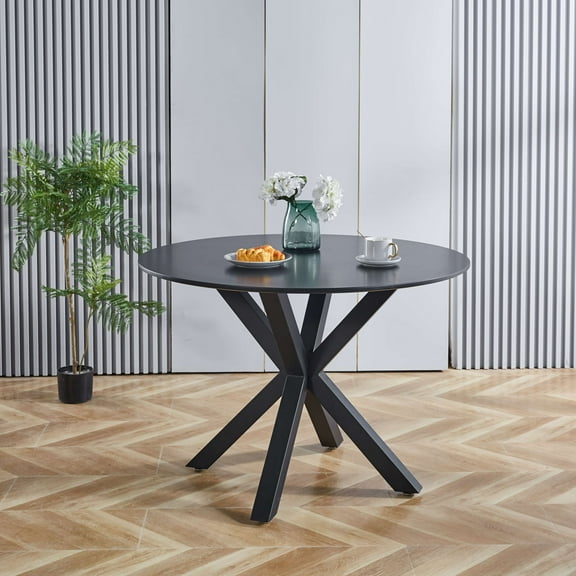 Yoneston 42.1" Mid-century Dining Table with Round Table Top, 4-6 Modern Pedestal End Table Leisure Coffee Table for Kitchen Living Room, Black
