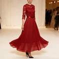 thumbnail image 2 of Round Neck Lace Dress Evening Dress Skirt Solid Color Dress For Women Fashion Half Sleeve Long Dress For Women Red S, 2 of 6