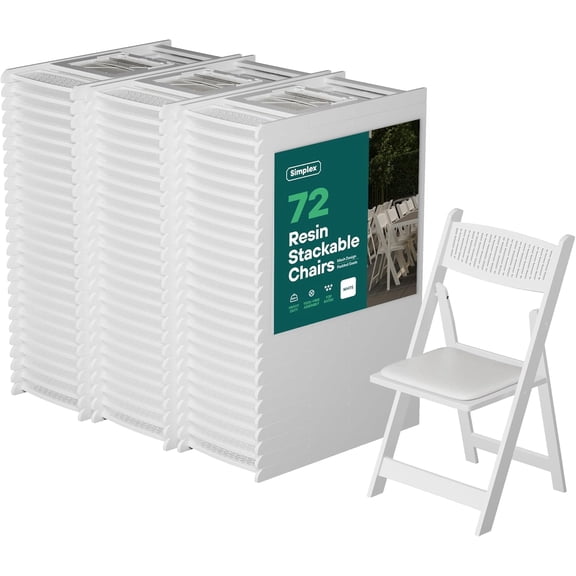 72-Pack White Resin Folding Chairs with Padded Seats with Mesh Back – Stackable, Lightweight, Indoor/Outdoor