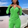 thumbnail image 3 of MORTTIC Women's Solid Color Two-Piece Drawstring Hooded Track Set Zip-Up Top Pocket Pants with Ribbed Detail Green，L, 3 of 7