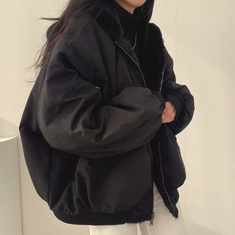 ジャケット・アウター fairy grunge black far jacket archivey2k Stichou Women Sherpa Jacket Reversible Y2k Zip Up Hoodie Fleece