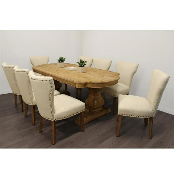 Moti Manhattan Beach 9-Piece Dining Set - 84" Table & 8 Linen Chairs in Natural