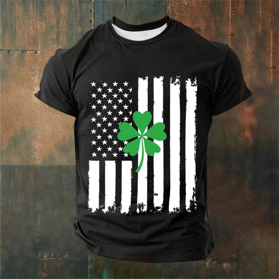 Gamivast Funny Mens Tshirts Big Clover Flag Graphic T-Shirts Crew Neck Short Sleeve Soft Tee Shirts Vintage Print St Patricks Day Party Pub