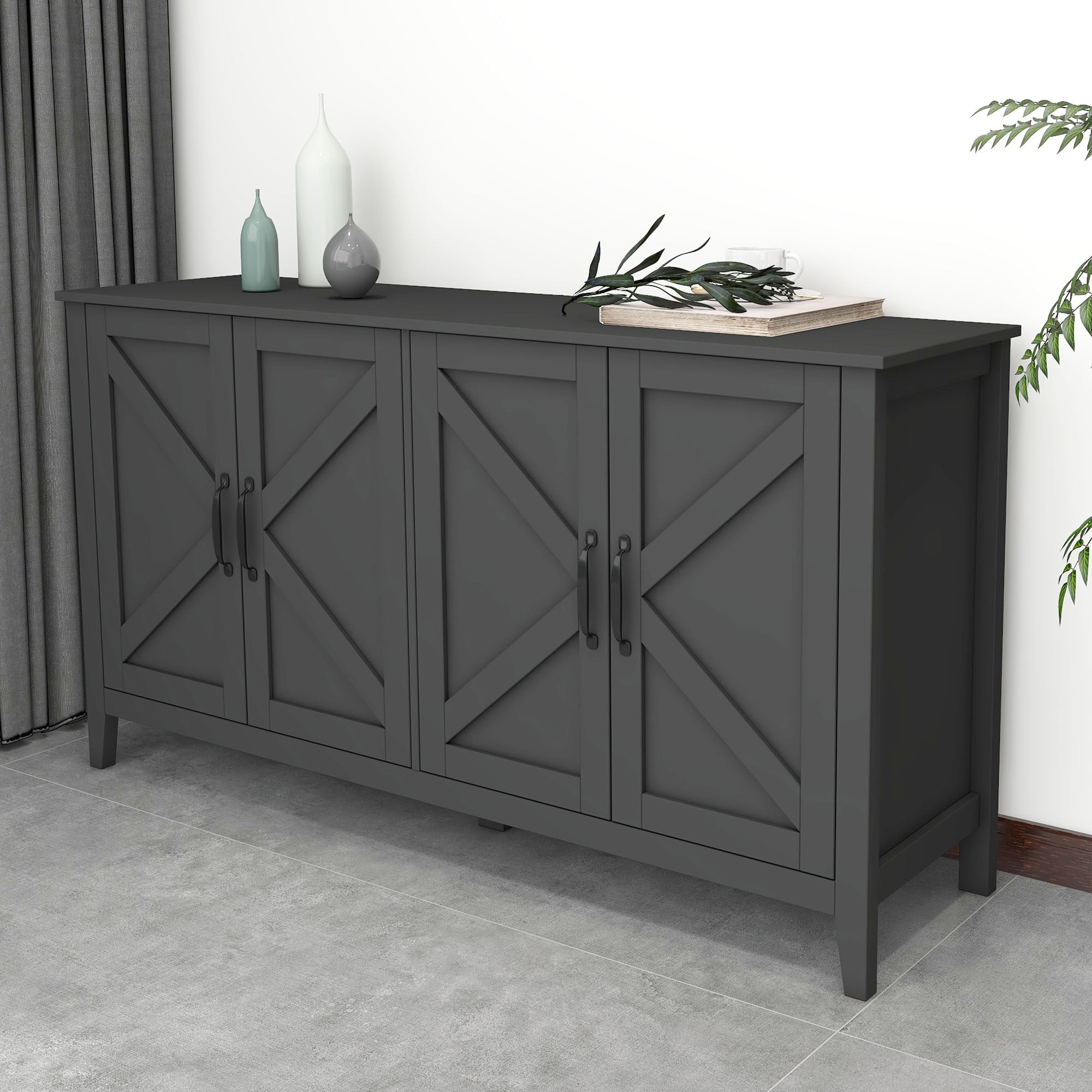 HIUU Black Console Cabinet with Doors and Shelves,Modern Buffet and ...