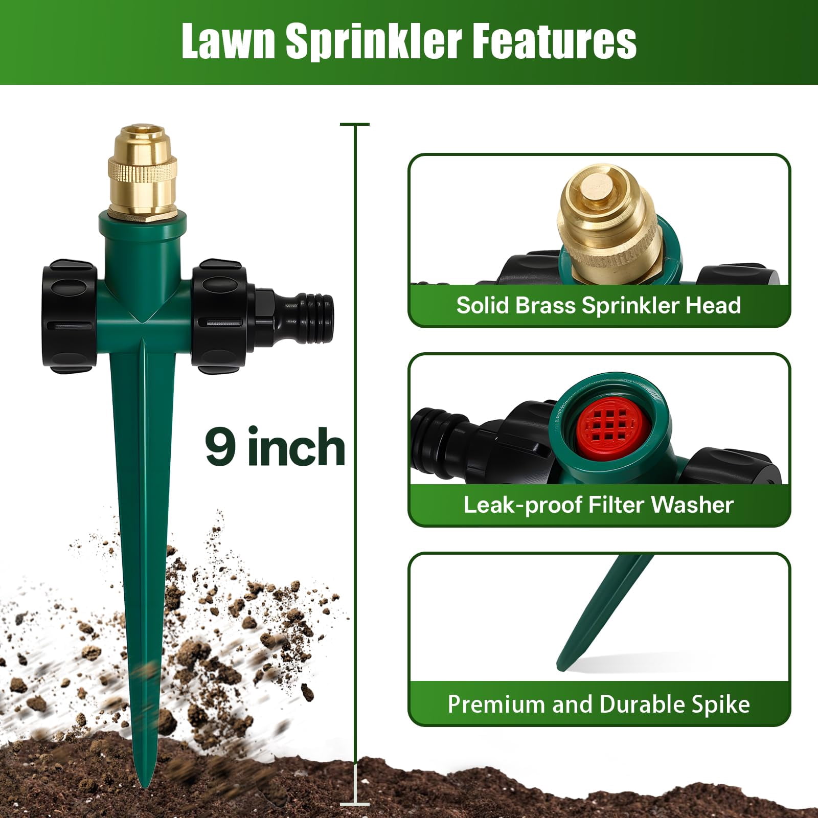 4 Pack Flexible Sprinkler System With Spike Base  Above Ground Kit Multi-adjustable Irrigation Set For Yard Lawn 32.5ft Garden Hose Included