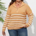 thumbnail image 5 of Gytharion Women's Quarter Zip Sweaters Loose Striped Turn Down Collar Long Sleeve Pullover Tops with Ribbed Cuffs Fashion Jumper Tops, 5 of 5