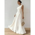 thumbnail image 4 of Women'S Maxi Dress Sleeveless Pleated A Line Mock Neck Flowy Long Dresses White S, 4 of 8