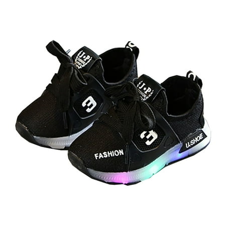 

Lovebay Kids Baby Boys Girls LED Light Shoes Sneakers Mesh Knit Light Up Shoes Lightweight Breathable Kids Running Shoes First Walkers Sports Sneakers Black