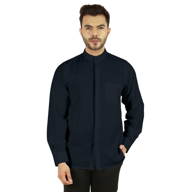 Bestman Solid Button-Down Shirt For Mens Chinese Collar Front Placket Formal Shirts
