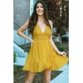 thumbnail image 2 of ABPHQTO Vestido camisola con cuello en V y cordones entrecruzados con empalme de encaje amarillo para mujer, 2 of 5