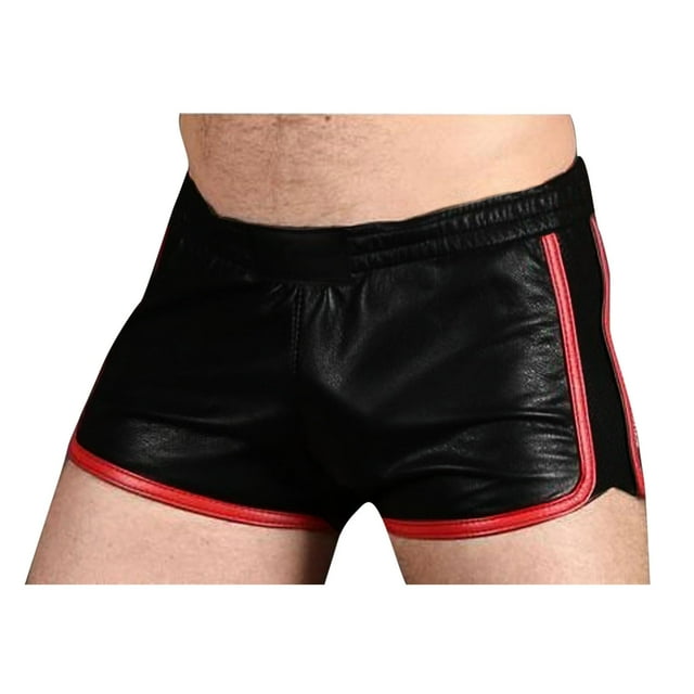 cllios Mens Shorts Spring and Summer Solid Casual Elastic Waist Leather Shorts Pants