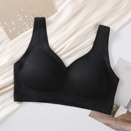 Quick Deal: Womens Bras Comfortable  Sujetadores para mujer cómodos  Women s Fixed Cup Seamless No Steel Ring Large Size Gathered Lace Beautiful Back Underwear Bra SOPATENOR Black XL