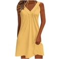 thumbnail image 3 of Feancey Vacation Dresses for Women Summer Beach Sundress Ruched Casual V Neck Sleeveless Mini Dresses Solid Color Loose Tank Dress Yellow L, 3 of 7