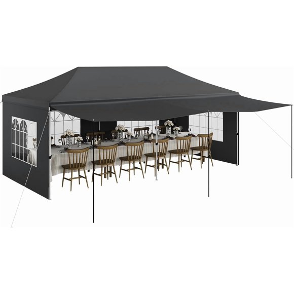 10x20 Ft Commercial Pop-Up Canopy Tent with 5 Removable Sidewalls and PE Windows Heavy-Duty Outdoor Shelter for Weddings Events and Parties Grey