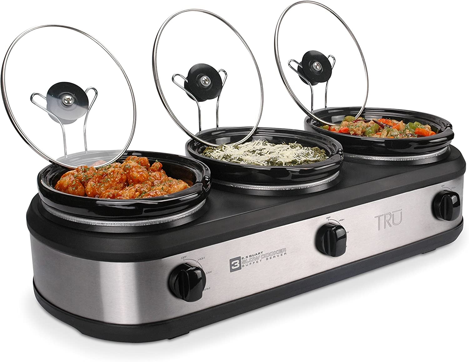 Frigidaire 420-Watt Triple Slow Cooker and Buffet Server with Three 2.5- Quart Ceramic Pots