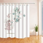 BPBOP KOTOM Kids Cartoon Girl Blowing Butterflies Polyester Fabric Bathroom Shower Curtain 66x72 inches