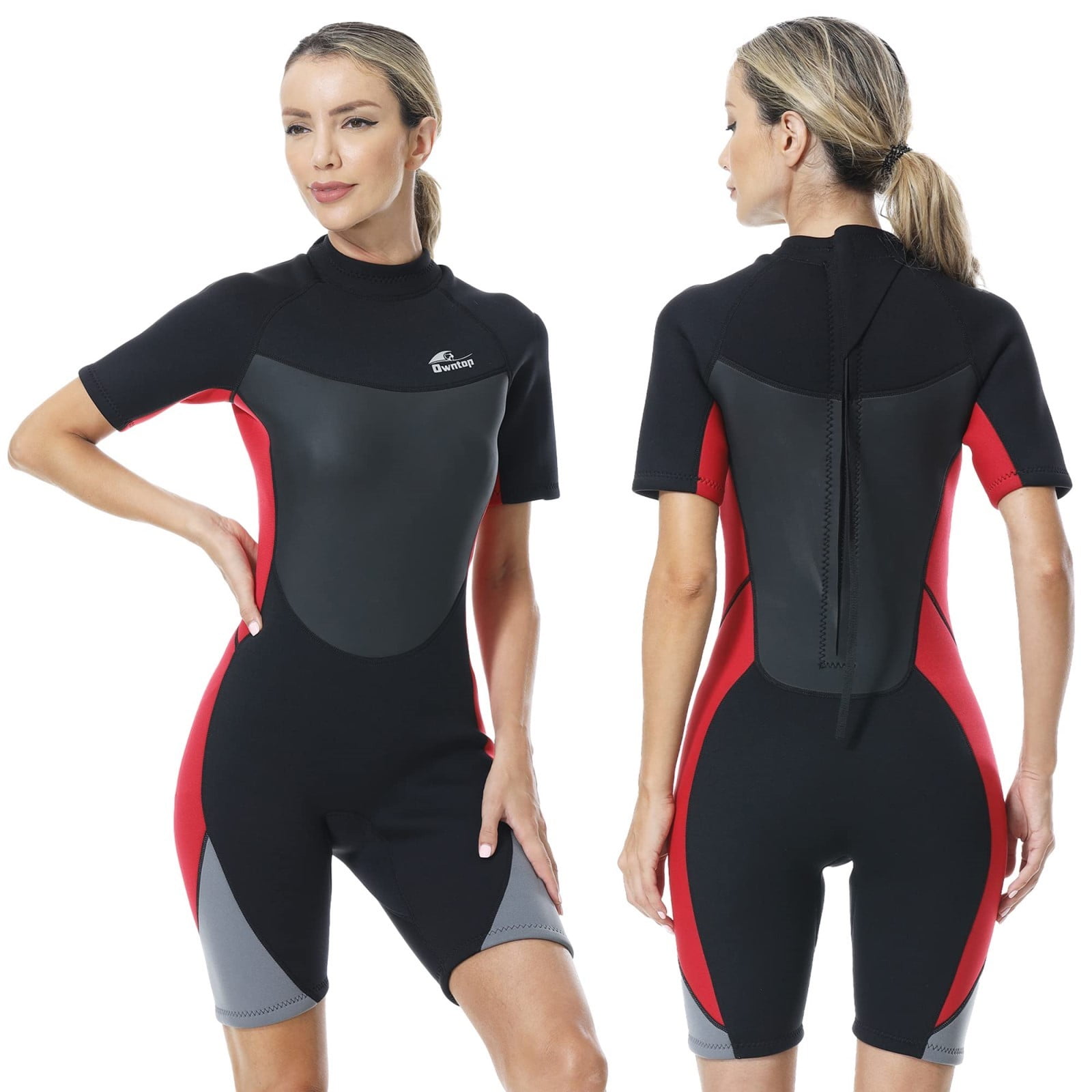 Owntop 3mm Shorty Wetsuit for Women Stretch Short Sleeve Neoprene Diving