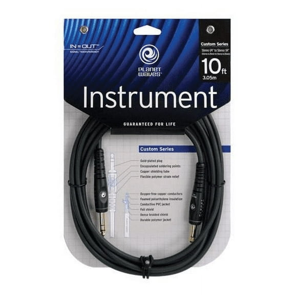 Planet Waves Custom Series Instrument Cable, Stereo, 10 feet