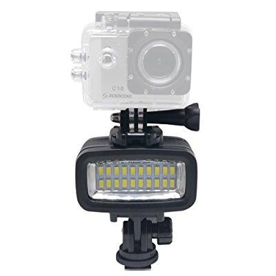 mcoplus le-20y 80ft 5500k 700lm diving underwater waterproof video led light with rechargeable built-in lithinum battery for gopro sports camera with power adapter + camera hot shoe