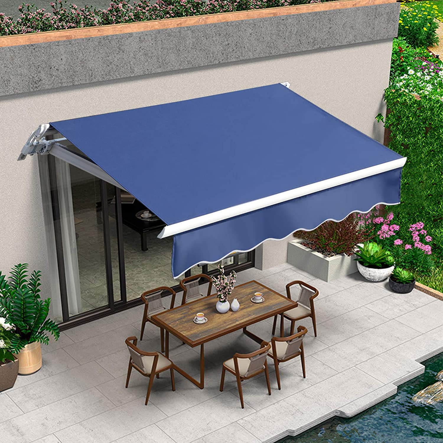 8.2'×6.5' Retractable Patio Awning Aluminum Deck Sunshade Shelter Outdoor Beige 