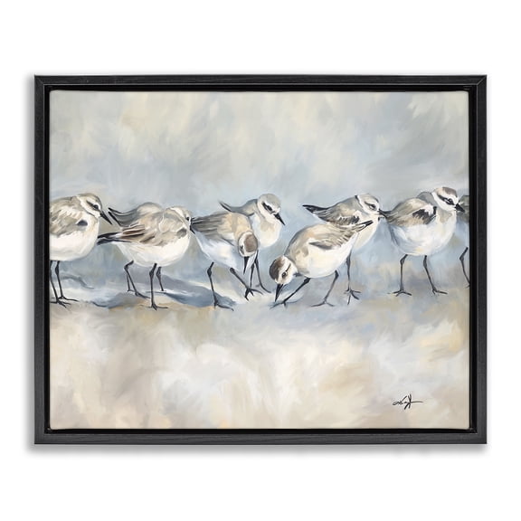 Stupell Industries Sandpiper Birds Mirage Animals Painting Black Floater Framed Canvas Art Print Wall Art, 21 x 17