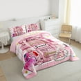 thumbnail image 3 of Manfei Girly Fashion Bow Bedding Comforter Set,Books Pearl Perfume Twin Comforter Sets,Pink White Lines Bedding Set For Girls,Breathable Home Decor Reversible,2 Pieces, 3 of 8