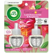 Air Wick Plug in Scented Oil Refill, 2 ct, Lush Honeysuckle and Raspberry, Air Freshener, Essential Oils, Spring Collection