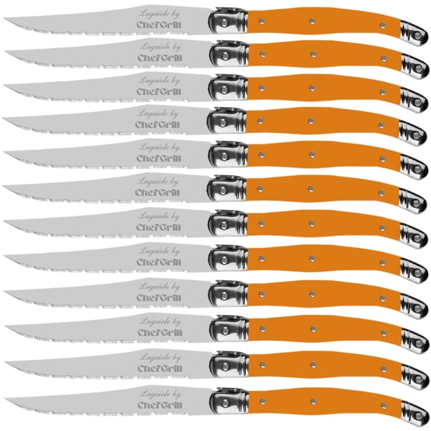Cuchillos de alto filo franceses LaguioleOrange 12 pzas 23 cm Naranja Acero Inoxidable Cuchillo para carne.