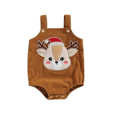 

Baby Girls Boys Christmas Elk Embroidery Corduroy Rompers for Winter