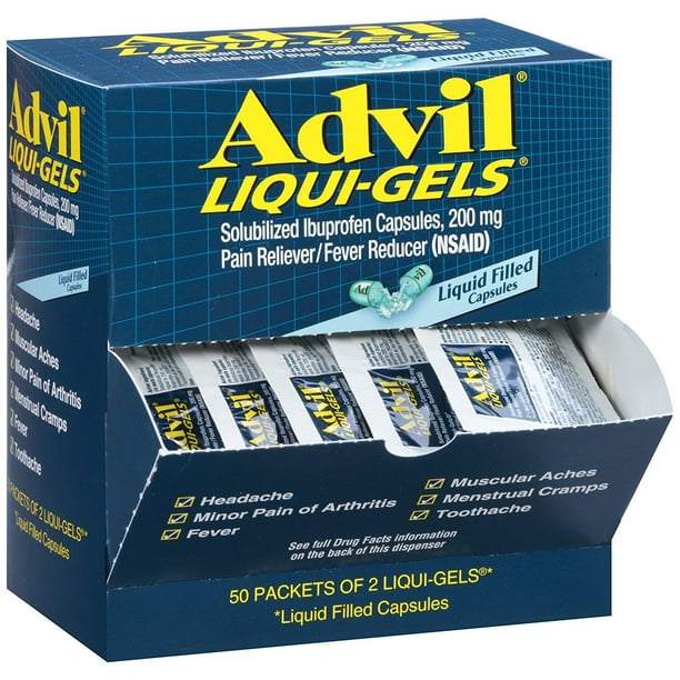 Advil Ibuprofen LiquiGel Pain Reliever/Fever Reducer, 50 Packs of 2