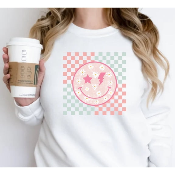 Checkered Smiley Face Shirt, Smiley Face Tee, Smiley Face T-Shirt, For Her, Checkered Shirt, Checkered Tee, Trendy Checkered