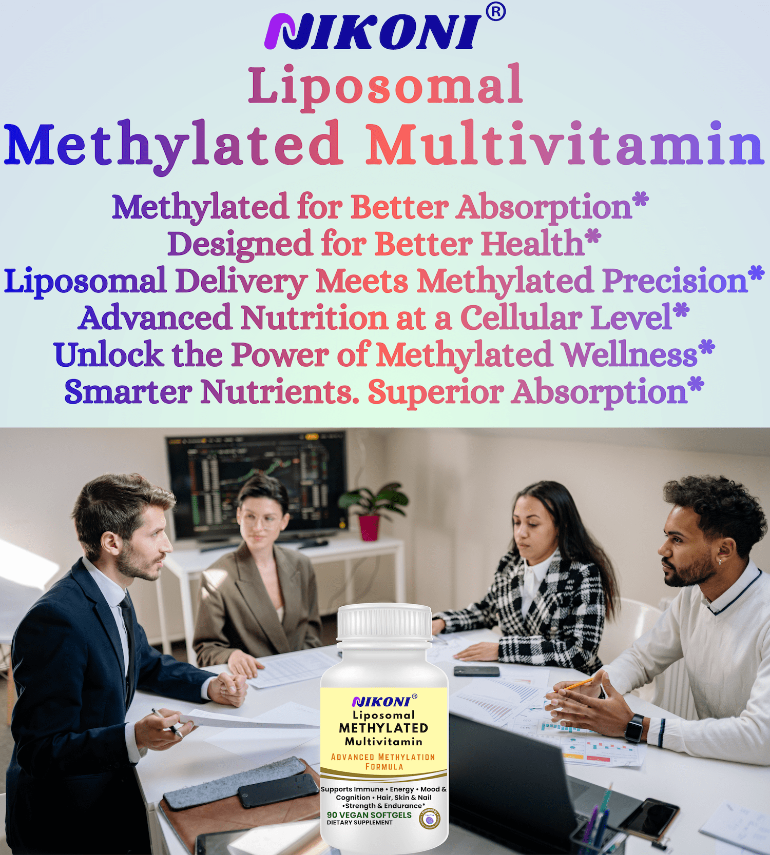 Nikoni Liposomal Methylated Multivitamins Vegan Softgels Methylated for Better Absorption 90 Count