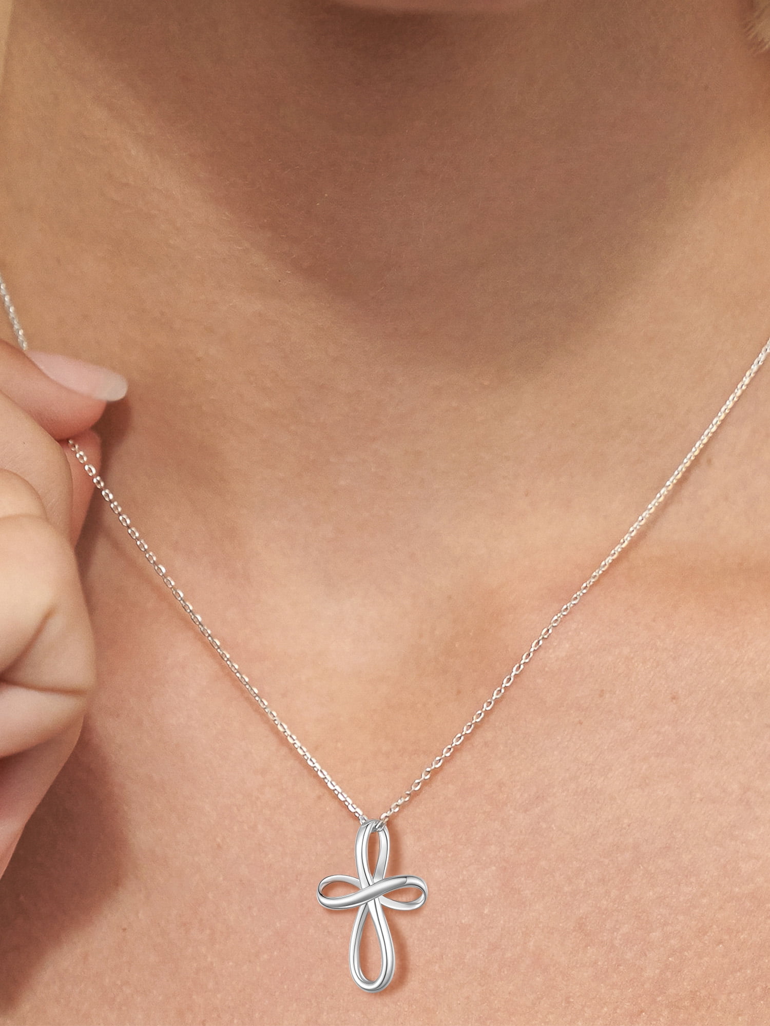 ChicSilver Infinity Cross Necklace Sterling Silver Twisted Cross Pendants Religious Jewelry Gifts for Women 18+2 Inch