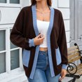thumbnail image 2 of WRKEKC Cardigan Sweaters for Women Color Block Long Sleeve Open Front Loose Fit Knit Cardigan with Pockets, 2 of 9