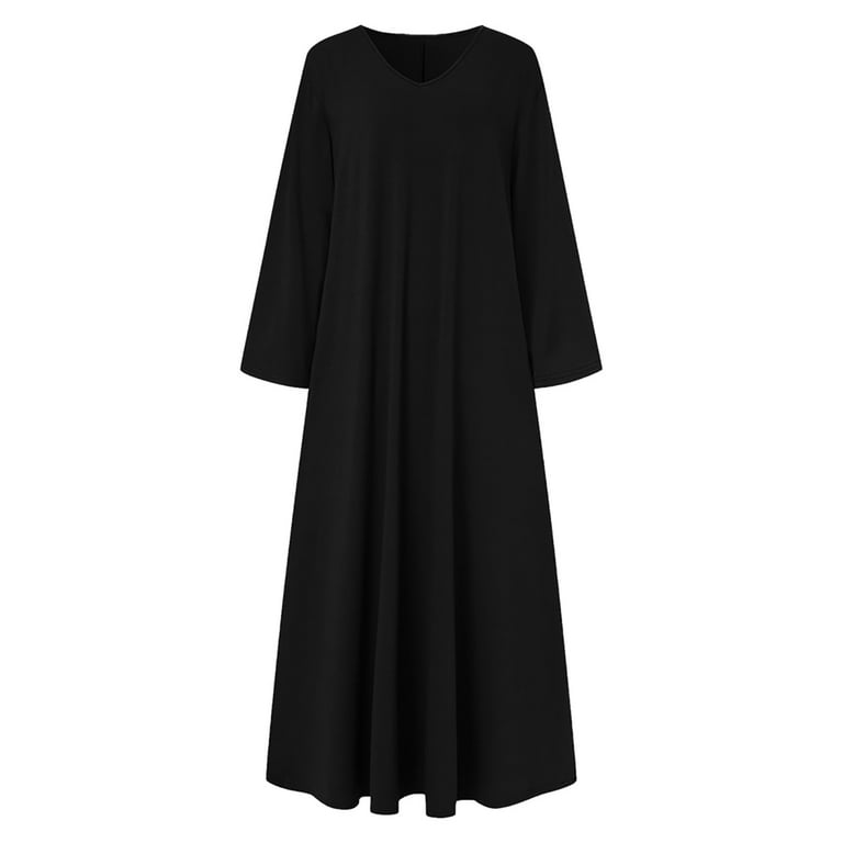 Women's Long Sleeved T-shirt Dress Loose Round Neck Casual Maxi Dresses -  Walmart.com