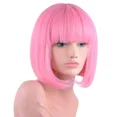 thumbnail image 1 of Peluca rosa pastel de bob corto con flequillo para mujer Pelucas sintéticas rosa suave resistentes al calor hasta los hombros de 12 pulgadas (rosa) JAMW Sencillez, 1 of 5