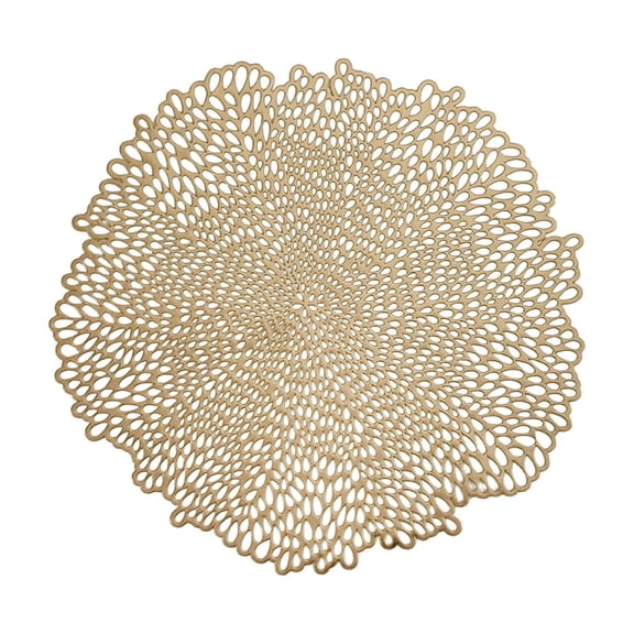 SLYNSHome Halloween Table Decor Round Lace Placemats,Gold PVC Hollow Out Heat Resistant Non-Slip Table Mats, Waterproof Oil Proof Washable Dining Party Supplies