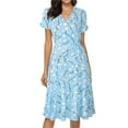 thumbnail image 2 of Daeful Robes Midi Manches Courtes Longue Robe Imprimé Floral Été Plage Robe Décontractée Bohème Col en V Bleu Ciel m, 2 of 8