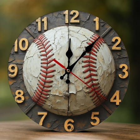 Wall Clock Decorative - Vintage Beige Baseball Print 2D Vintage Wall Clocks Battery Operated Silent Non-Ticking for Bedroom, Living Room, Kitchen, Office, Classroom, 10 Inch