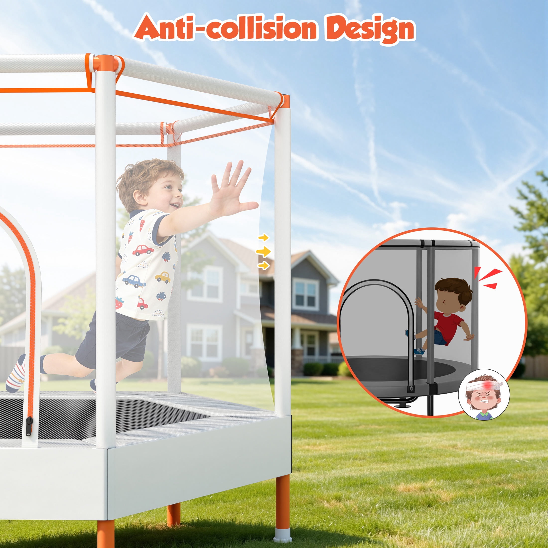 Mini Trampoline for Kids with Safety Enclosure Net, 55" Toddler Trampoline with No-Gap Safe Design, Segmart Recreational Trampolines for Birthday Gifts, Rebounder Trampoline with Ocean Balls
