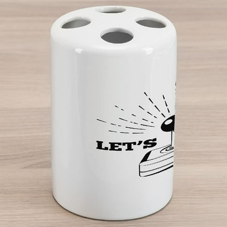 

Gaming Ceramic Toothbrush Holder Lets Play Typography Game Vintage Joystick 80 s Arcade Room on Plain Background Decorative Versatile Countertop for Bathroom 4.5 X 2.7 Charcoal Grey
