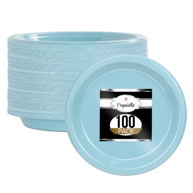 7 Disposable Plastic Plates Bulk - 100 Count Party Pack - Premium Plastic  Disposable Dessert/Salad Plates, Blue