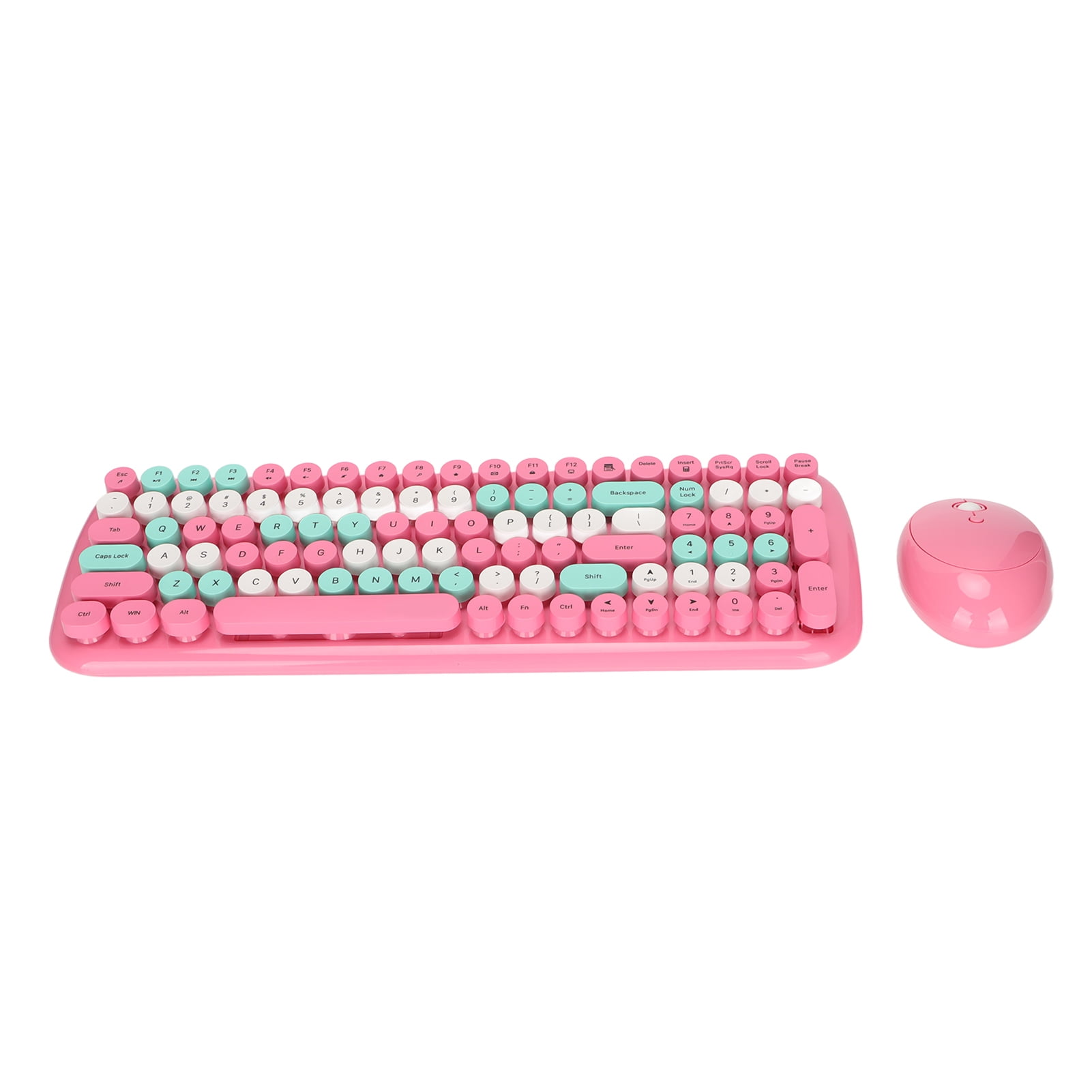 Wireless Keyboard Mouse Combo, Keyboard Mouse Combo Retro Round Keycap For Home Pink Mixed Color