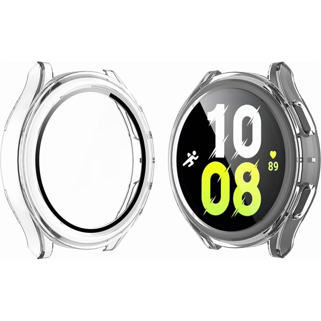 KOMI Case Compatible with Samsung Galaxy Watch 5 Galaxy Watch 4 44mm with Screen Protector, HD Tempered Glass Screen Protector Cover Overall Protective Cover, 2 Pack