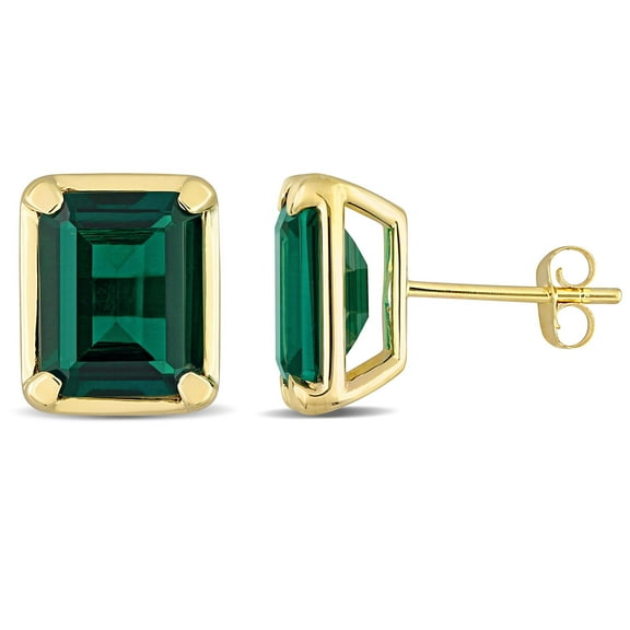 Everly Women's Created Emerald 14k Yellow Gold Earrings