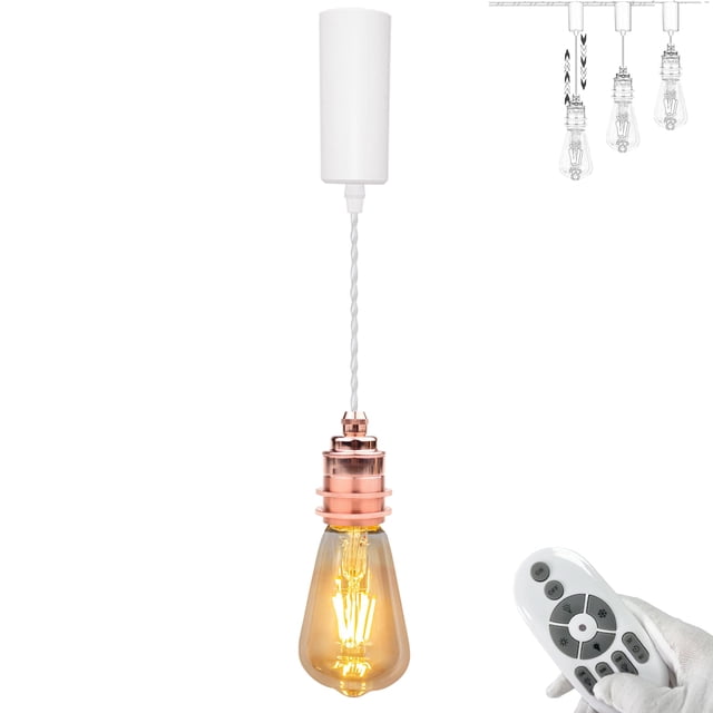 FSLiving Lampe Suspendue Réglable en Hauteur Type H, Têtes Rétro E26 Or Rose avec Ampoules LED Edison Intelligentes, Télécommande Dimmable Minuterie Changement de Couleur pour Îlot de Cuisine - 1 Lumière
